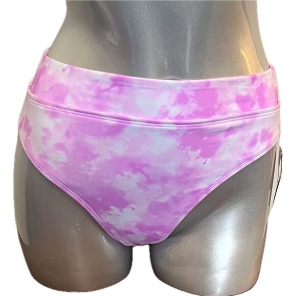 California Waves High Waisted Swimsuit Bottoms Size Small Pink White Tie Dye NEW - Picture 1 of 7